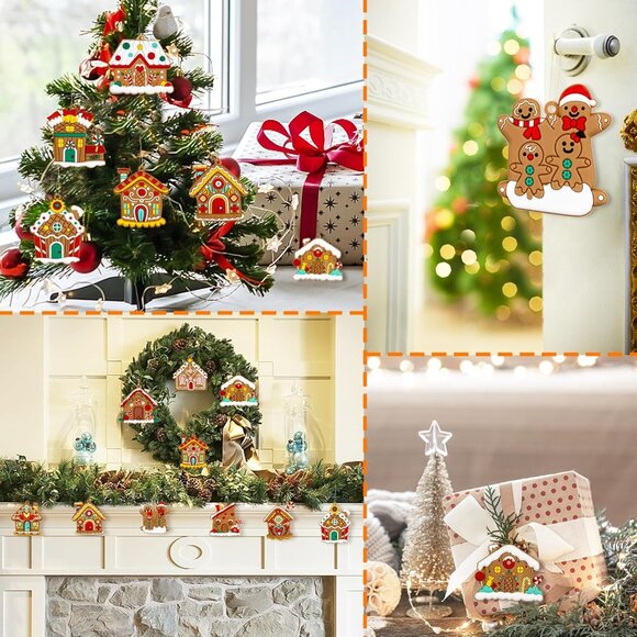 Gingerbread House Ornaments Christmas Tree Decoration - 12pcs Gingerbread House - Picture 6 of 7